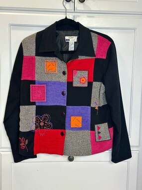 Koret Petite Vintage Patchwork Corduroy Embroidered Floral Button-Up Jacket